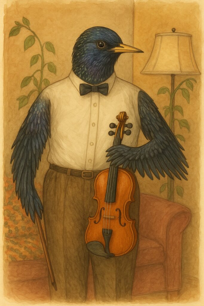 Grandaddy in the living room preparing to play his violin.