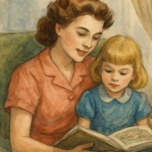 A young au pair, reading a book to a young girl who is sitting in her lap.